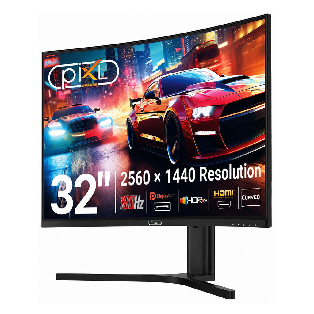 piXL X-Series GS32QIDPHA 32 Inch QHD VA, Curved (1500R) Gaming Monitor with 180Hz Refresh Rate, 2560 x 1440 Resolution, 1ms Response Time, HDR10+, Adaptive Sync, 2x HDMI 2.1 & 2x DisplayPort 1.4