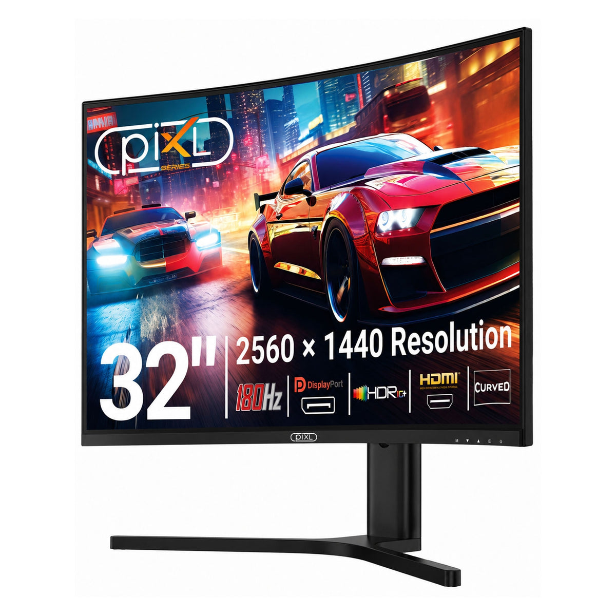 piXL X-Series GS32QIDPHA 32 Inch QHD VA, Curved (1500R) Gaming Monitor with 180Hz Refresh Rate, 2560 x 1440 Resolution, 1ms Response Time, HDR10+, Adaptive Sync, 2x HDMI 2.1 & 2x DisplayPort 1.4
