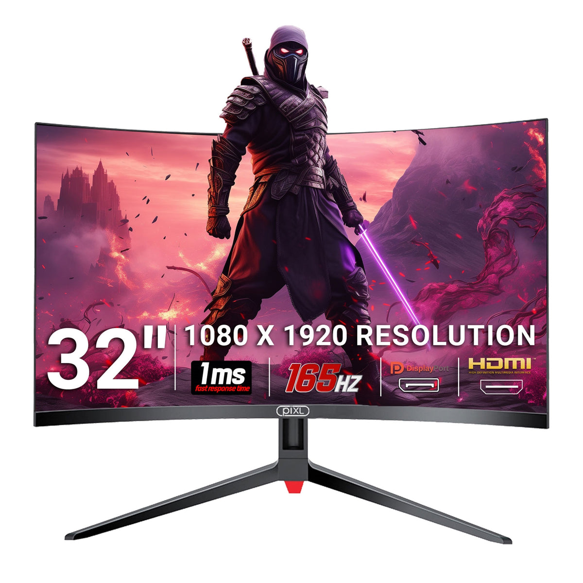 piXL CM32GF5 32 Inch 165Hz HDR Full HD Curved Gaming Monitor with AMD FreeSync & Nvidia G-Sync, 1920 x 1080 Resolution, 1ms Response Time, DisplayPort, HDMI