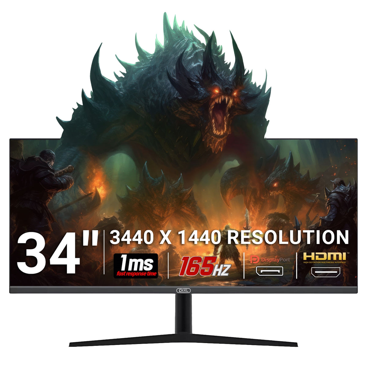 iXL 34-inch UWQHD UltraWide 165Hz Gaming Monitor with 100% sRGB Colour Gamut, Quad HD 3440 x 1440 IPS Panel & 1ms Response Time, 3 Year Warranty & Speakers