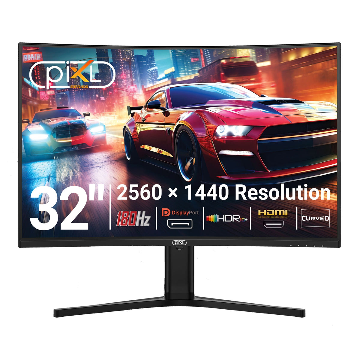 piXL X-Series GS32QIDPHA 32 Inch QHD VA, Curved (1500R) Gaming Monitor with 180Hz Refresh Rate, 2560 x 1440 Resolution, 1ms Response Time, HDR10+, Adaptive Sync, 2x HDMI 2.1 & 2x DisplayPort 1.4