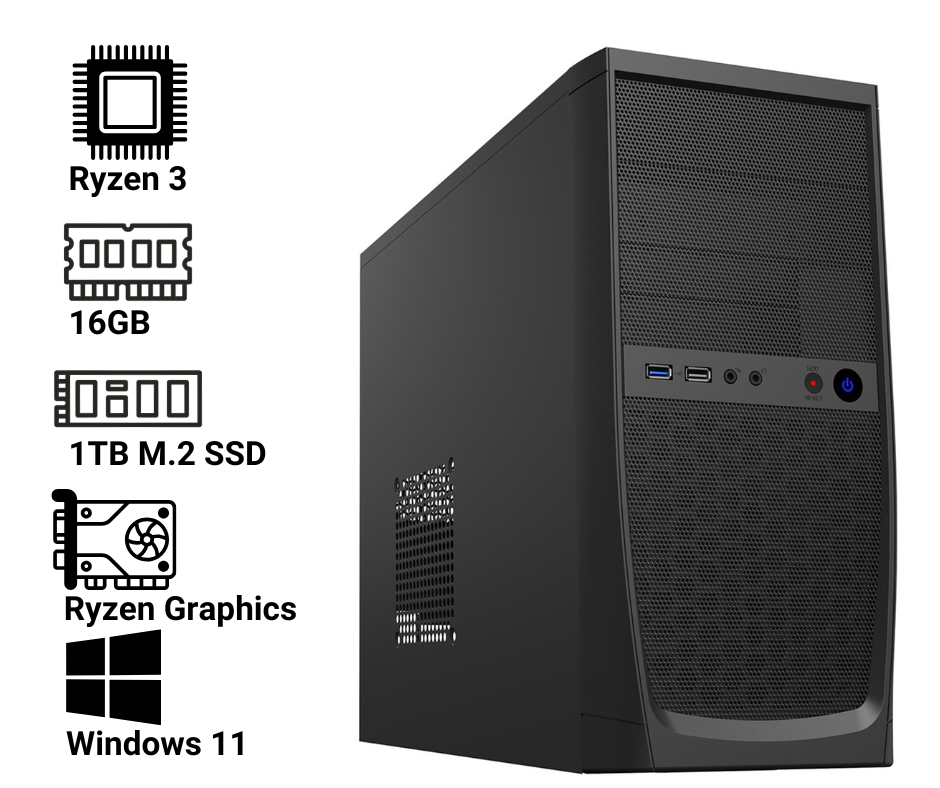 Tech-Simplified Starter PC, Ryzen , 16GB RAM, 1TB M.2, Radeon Graphics, Windows 11 Home